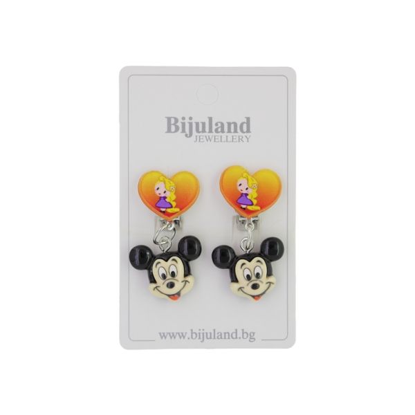 JEWELRY - EARRINGS - CLIP ON - CHILDREN'S - HEART WITH MICKEY Е388 - ORANGE-BLACK - 1 pair