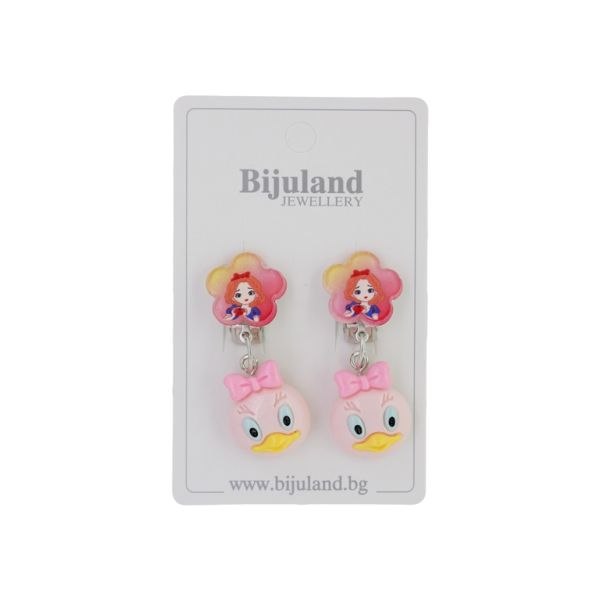 JEWELRY - EARRINGS - CLIP ON - CHILDREN'S - FLOWER WITH DUCK Е383 - CYCLAMEN-PINK (LIGHT) - 1 pair