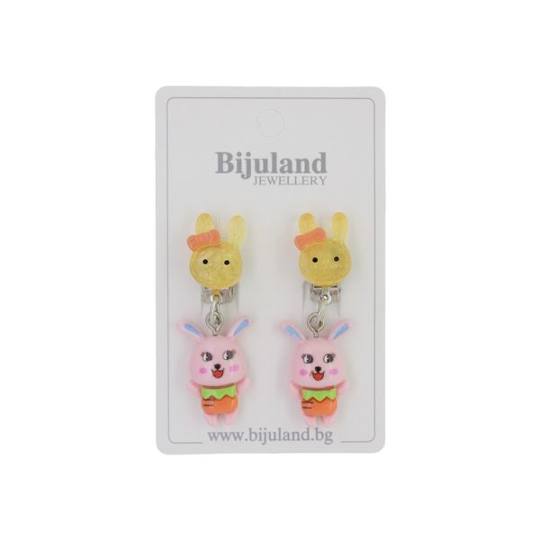 JEWELRY - EARRINGS - CLIP ON - CHILDREN'S - FLOWER WITH RABBIT Е403 - YELLOW-PINK (LIGHT) - 1 pair