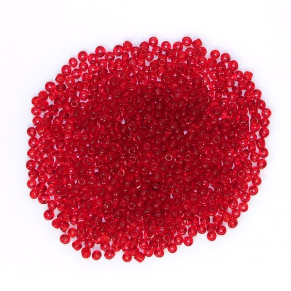 GLASS SEED BEADS - BALL 4mm - TRANSPARENT - RED (DARK) 5В - PACKAGE 450g Hole-1.5mm