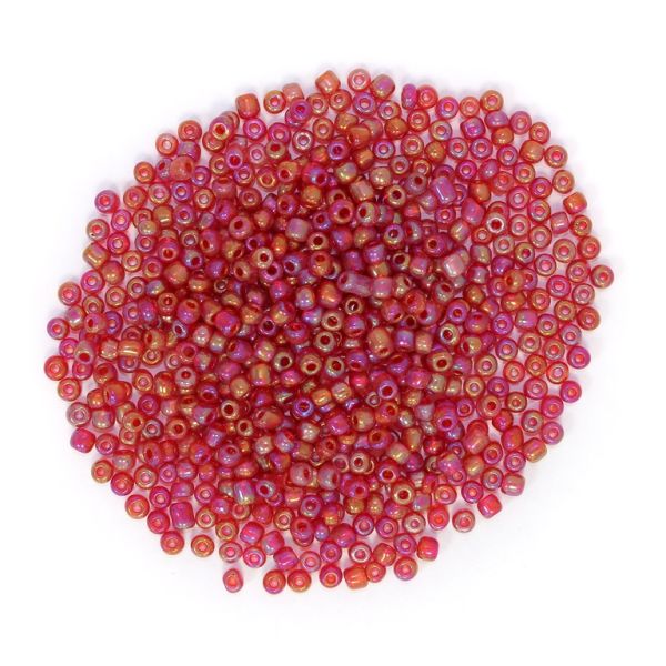GLASS SEED BEADS - BALL 4mm - TRANSPARENT RAINBOW - RED 165B - PACKAGE 450g Hole-1.5mm
