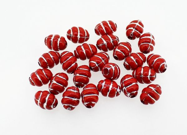 ПЛЪТНИ ПЛАСТМАСОВИ МЪНИСТА - СРЕБЪРНА НИШКА - ОВАЛ СПИРАЛА - 12х9мм ЧЕРВЕНО - 50 гр. Отвор-2.5мм (100 бр.)