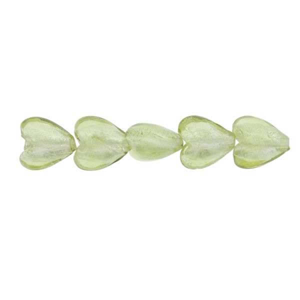 GLASS BEADS - MURANO STYLE - HEART 04 WITH SILVER FILLING - 12х12х8mm GREEN MILITARY (LIGHT) - 160pcs. Hole:1.5mm