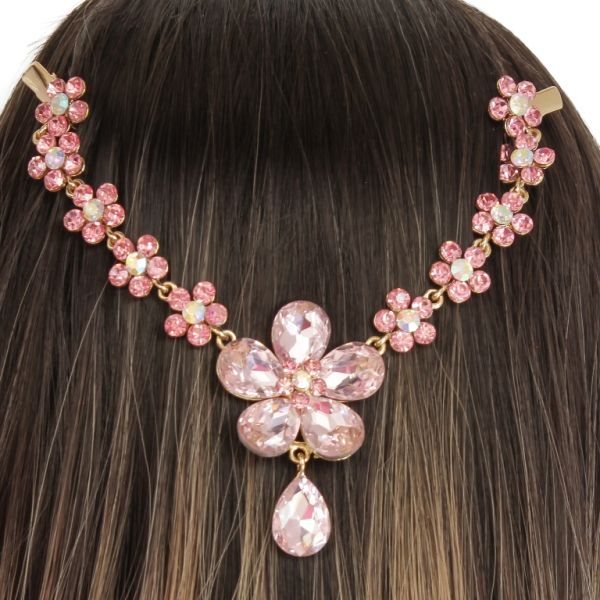 JEWELRY - HEADPIECE WITH CROCODILE DUCKBILL HAIR CLIP UK011 - GOLD WITH PINK (LIGHT) - 1pc.