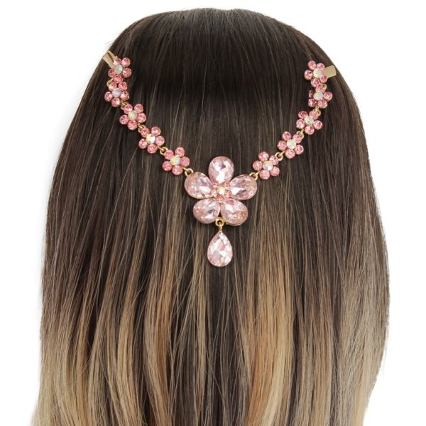 JEWELRY - HEADPIECE WITH CROCODILE DUCKBILL HAIR CLIP UK011 - GOLD WITH PINK (LIGHT) - PACKAGE 3pcs.