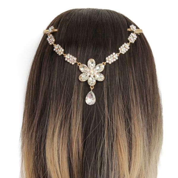 БИЖУТЕРИЯ - УКРАШЕНИE ЗА КОСА И ЧЕЛО С ФИБИ UK012 - ЗЛАТИСТО С БЯЛО - ПАКЕТ 3 бр.