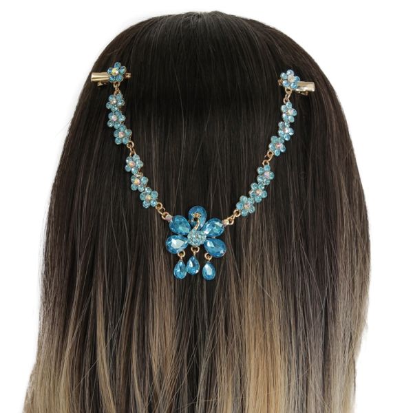 JEWELRY - HEADPIECE WITH CROCODILE DUCKBILL HAIR CLIP UK015 - GOLD WITH BLUE - PACKAGE 3pcs.