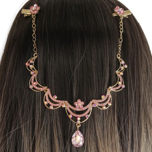 JEWELRY - HEADPIECE WITH CROCODILE DUCKBILL HAIR CLIP UK022 - GOLD WITH PINK (LIGHT) - 1pc.