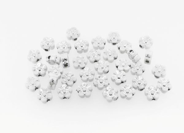 OPAQUE SILVER WASHED PLASTIC BEADS - FLOWER 02 - 8x4mm WHITE - PACKAGE 500g Hole-2.0mm (2850pcs.)