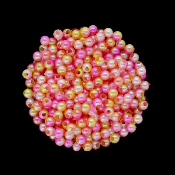 ПЛАСТМАСОВИ ПЕРЛИ - ТОПЧЕ - 4мм МНОГОЦВЕТНО - ЖЪЛТО-РОЗОВО-ЕКРЮ 009 - ПАКЕТ 500 гр. Отвор-1.5мм (15800 бр.)