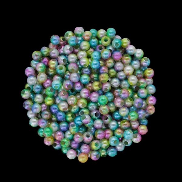 ПЛАСТМАСОВИ ПЕРЛИ - ТОПЧЕ - 4мм МНОГОЦВЕТНО - ЖЪЛТО-РОЗОВО-ТЮРКОАЗ 010 - 50 гр. Отвор-1.5мм (1570 бр.)