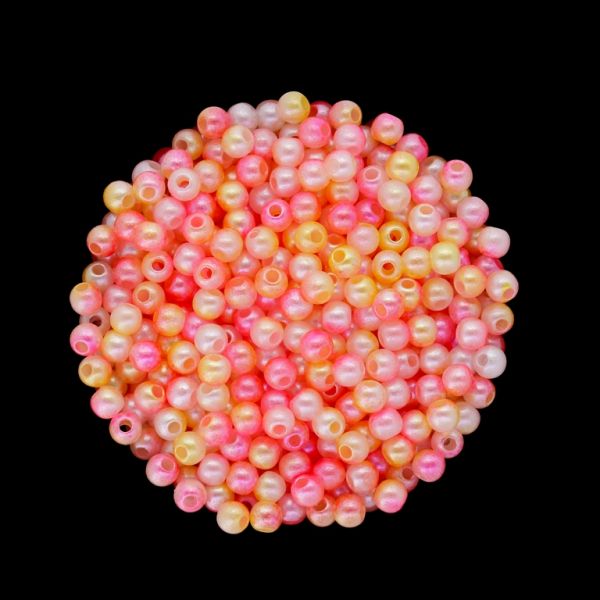 ПЛАСТМАСОВИ ПЕРЛИ - ТОПЧЕ - 4мм МНОГОЦВЕТНО - КОРАЛ-ЖЪЛТО-БЯЛО 003 - ПАКЕТ 500 гр. Отвор-1.5мм (20000 бр.)