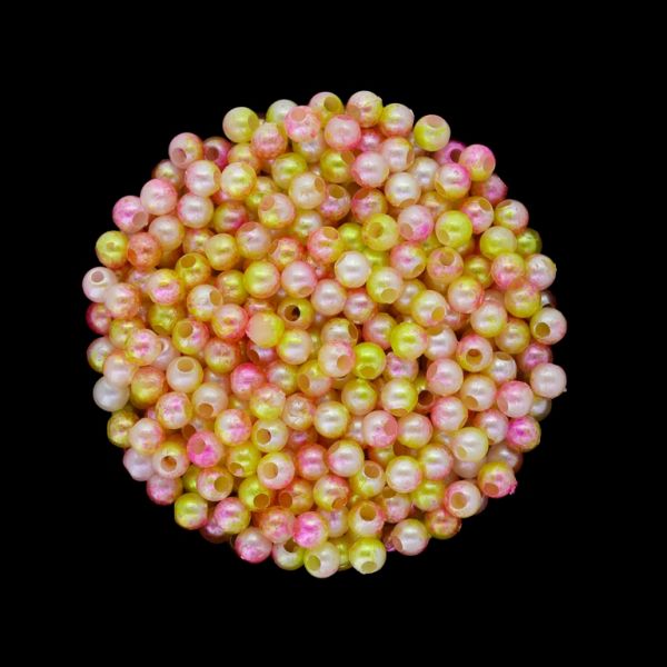 ПЛАСТМАСОВИ ПЕРЛИ - ТОПЧЕ - 4мм МНОГОЦВЕТНО - РОЗОВО СВ.-ЖЪЛТО-БЯЛО 006 - 50 гр. Отвор-1.5мм (1610 бр.)