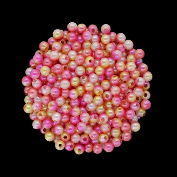 ПЛАСТМАСОВИ ПЕРЛИ - ТОПЧЕ - 4мм МНОГОЦВЕТНО - РОЗОВО-ЖЪЛТО-БЯЛО 004 - ПАКЕТ 500 гр. Отвор-1.5мм (14900 бр.)