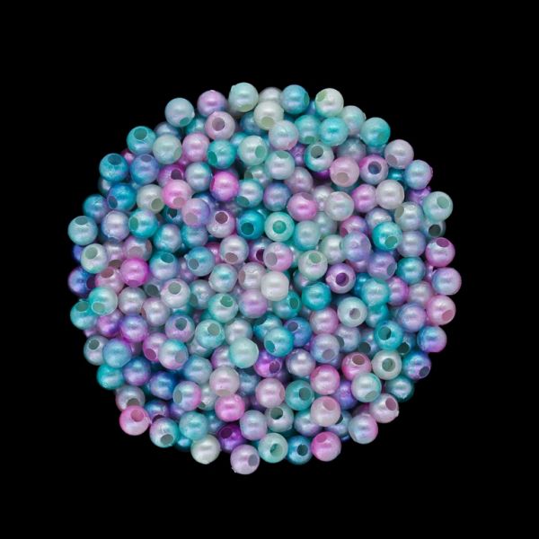 ПЛАСТМАСОВИ ПЕРЛИ - ТОПЧЕ - 4мм МНОГОЦВЕТНО - ТЮРКОАЗ-РОЗОВО-БЯЛО 001 - 50 гр. Отвор-1.7мм (1600 бр.)