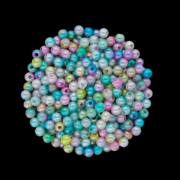 ПЛАСТМАСОВИ ПЕРЛИ - ТОПЧЕ - 4мм МНОГОЦВЕТНО - ТЮРКОАЗ-РОЗОВО-ЖЪЛТО 005 - ПАКЕТ 500 гр. Отвор-1.5мм (14400 бр.)