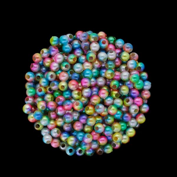 ПЛАСТМАСОВИ ПЕРЛИ - ТОПЧЕ - 4мм МНОГОЦВЕТНО - ТЮРКОАЗ-РОЗОВО-ЖЪЛТО 011 - ПАКЕТ 500 гр. Отвор-1.5мм (14800 бр.)