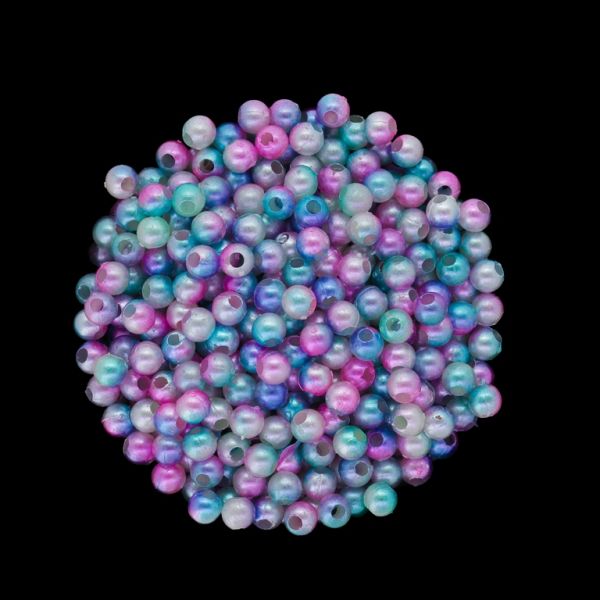 ПЛАСТМАСОВИ ПЕРЛИ - ТОПЧЕ - 4мм МНОГОЦВЕТНО - ЦИКЛАМА СВ.-БЯЛО-ТЮРКОАЗ 007 - 50 гр. Отвор-1.5мм (1500 бр.)