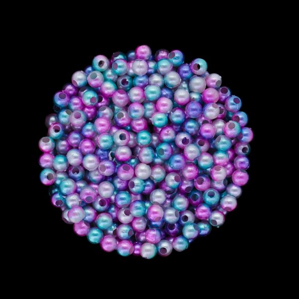 ПЛАСТМАСОВИ ПЕРЛИ - ТОПЧЕ - 4мм МНОГОЦВЕТНО - ЦИКЛАМА-ТЮРКОАЗ-БЯЛО 008 - ПАКЕТ 500 гр. Отвор-1.5мм (15100 бр.)