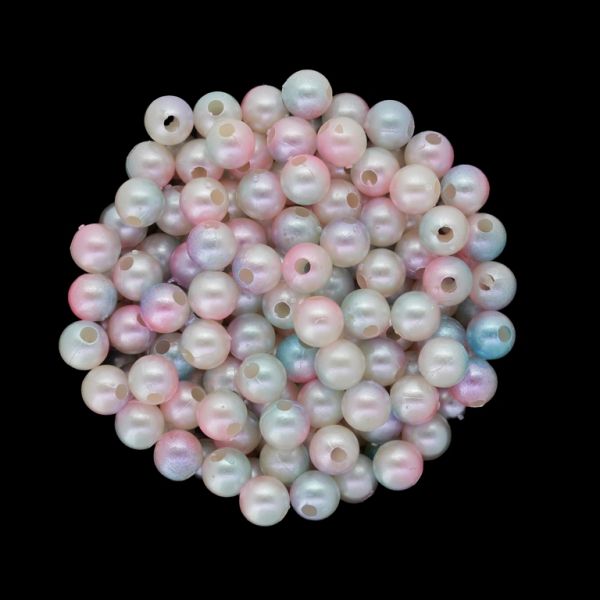 ПЛАСТМАСОВИ ПЕРЛИ - ТОПЧЕ - 6мм МНОГОЦВЕТНО - ЕКРЮ-РОЗОВО СВ.-СИНЬО СВ. 015 - 50 гр. Отвор-1.8мм (400 бр.)