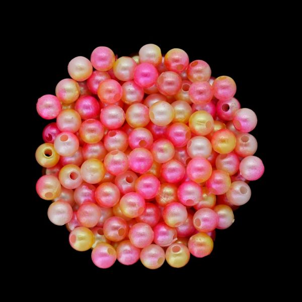 ПЛАСТМАСОВИ ПЕРЛИ - ТОПЧЕ - 6мм МНОГОЦВЕТНО - КОРАЛ-БЯЛО-ЖЪЛТО 016 - ПАКЕТ 500 гр. Отвор-1.8мм (4300 бр.)