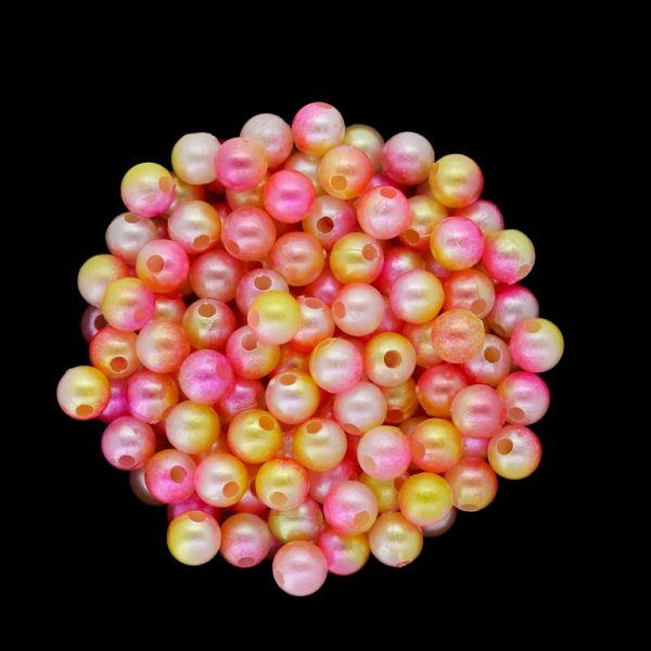ПЛАСТМАСОВИ ПЕРЛИ - ТОПЧЕ - 6мм МНОГОЦВЕТНО - КОРАЛ-ЖЪЛТО-БЯЛО 013 - ПАКЕТ 500 гр. Отвор-1.8мм (4000 бр.)