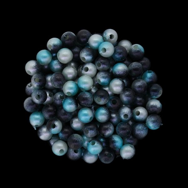 ПЛАСТМАСОВИ ПЕРЛИ - ТОПЧЕ - 6мм МНОГОЦВЕТНО - ТЮРКОАЗ-ЧЕРНО-БЯЛО 017 - ПАКЕТ 500 гр. Отвор-1.8мм (4000 бр.)