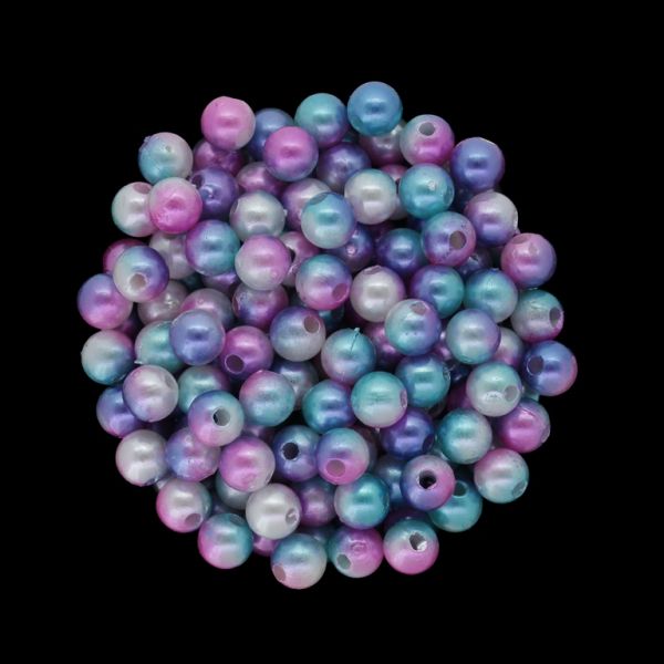 ПЛАСТМАСОВИ ПЕРЛИ - ТОПЧЕ - 6мм МНОГОЦВЕТНО - ЦИКЛАМА-ТЮРКОАЗ-БЯЛО 008 - 50 гр. Отвор-1.8мм (470 бр.)