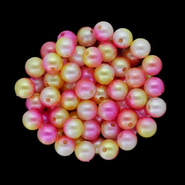 ПЛАСТМАСОВИ ПЕРЛИ - ТОПЧЕ - 8мм МНОГОЦВЕТНО - БЯЛО-КОРАЛ-ЖЪЛТО 019 - ПАКЕТ 500 гр. Отвор-1.8мм (1600 бр.)