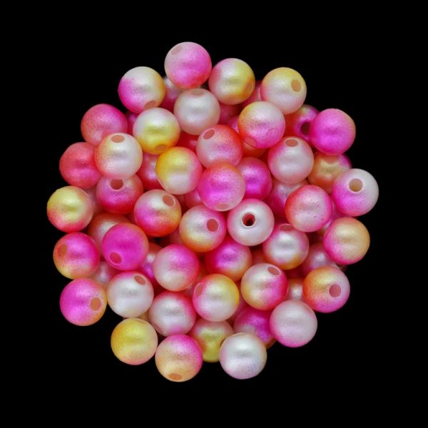 ПЛАСТМАСОВИ ПЕРЛИ - ТОПЧЕ - 8мм МНОГОЦВЕТНО - БЯЛО-ЦИКЛАМА-ЖЪЛТО 022 - ПАКЕТ 500 гр. Отвор-1.8мм (2000 бр.)