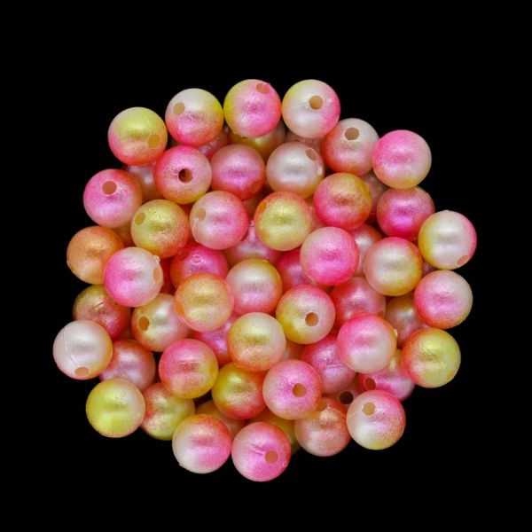 ПЛАСТМАСОВИ ПЕРЛИ - ТОПЧЕ - 8мм МНОГОЦВЕТНО - ЖЪЛТО-БЯЛО-КОРАЛ 018 - ПАКЕТ 500 гр. Отвор-1.8мм (1600 бр.)