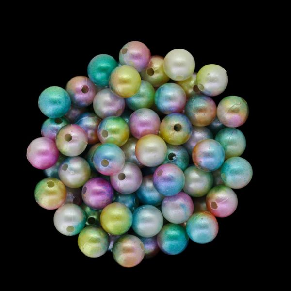ПЛАСТМАСОВИ ПЕРЛИ - ТОПЧЕ - 8мм МНОГОЦВЕТНО - ЖЪЛТО-РОЗОВО-ТЮРКОАЗ 010 - 50 гр. Отвор-1.8мм ( 160 бр.)