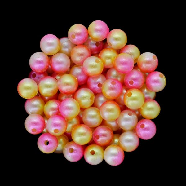 ПЛАСТМАСОВИ ПЕРЛИ - ТОПЧЕ - 8мм МНОГОЦВЕТНО - КОРАЛ-ЖЪЛТО-БЯЛО 013 - ПАКЕТ 500 гр. Отвор-1.8мм (1600 бр.)
