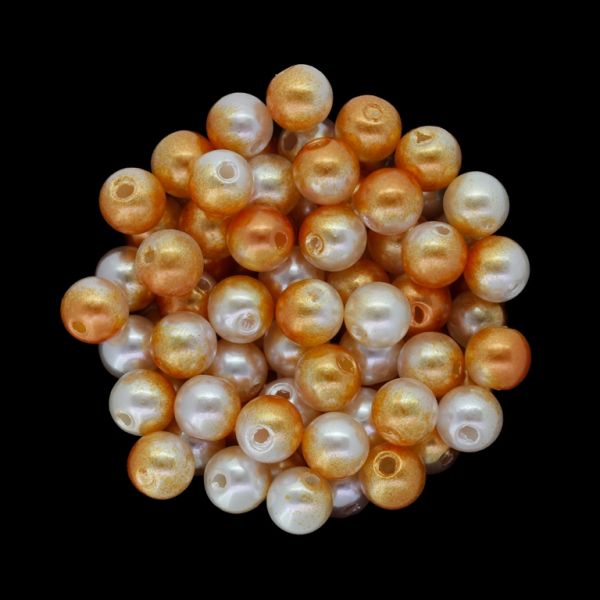 ПЛАСТМАСОВИ ПЕРЛИ - ТОПЧЕ - 8мм МНОГОЦВЕТНО - ОРАНЖЕВО-БЯЛО-ОРАНЖЕВО СВ. 021 - ПАКЕТ 500 гр. Отвор-1.8мм (2000 бр.)