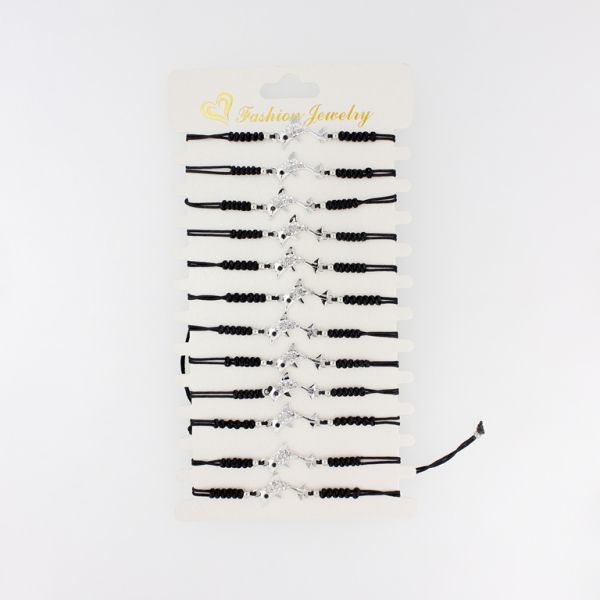 JEWELRY - MACRAME BRACELET - DOLPHIN G123 - BLACK AND SILVER - PACKAGE 12pcs.
