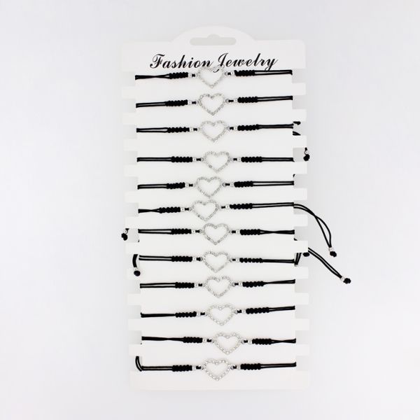 БИЖУТЕРИЯ - ГРИВНА МАКРАМЕ - СЪРЦЕ G124 - ЧЕРНО И СРЕБРИСТО - ПАКЕТ 12 бр.