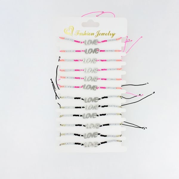 БИЖУТЕРИЯ - ГРИВНА МАКРАМЕ С МЪНИСТА ТИП МИЮКИ - LOVE G127 - ЦИКЛАМА-ЧЕРНО - ПАКЕТ 12 бр.