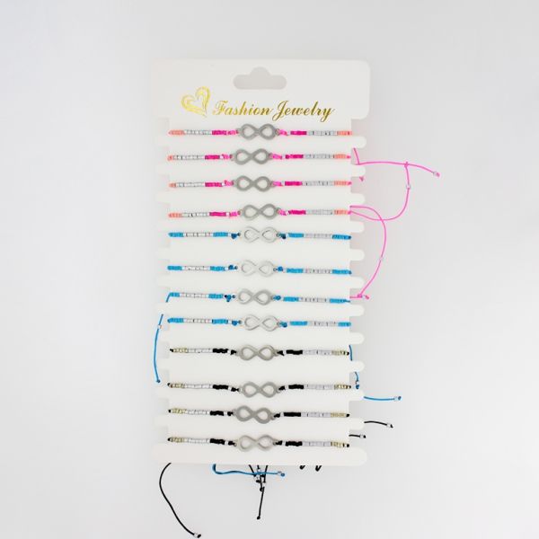 БИЖУТЕРИЯ - ГРИВНА МАКРАМЕ С МЪНИСТА ТИП МИЮКИ - БЕЗКРАЙНОСТ G126 - ЦИКЛАМА-СИНЬО СВ.-ЧЕРНО - ПАКЕТ 12 бр.