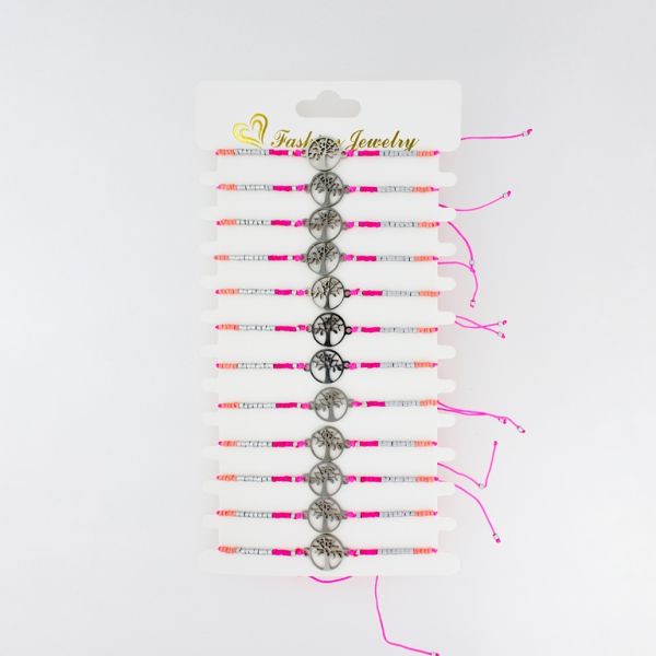 БИЖУТЕРИЯ - ГРИВНА МАКРАМЕ С МЪНИСТА ТИП МИЮКИ - ДЪРВОТО НА ЖИВОТА G125 - ЦИКЛАМА - ПАКЕТ 12 бр.