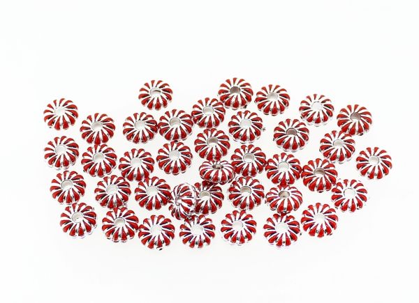OPAQUE SILVER WASHED PLASTIC BEADS - WASHER DONUT - 3x8mm RED - PACKAGE 500g Hole-2.5mm (3400pcs.)