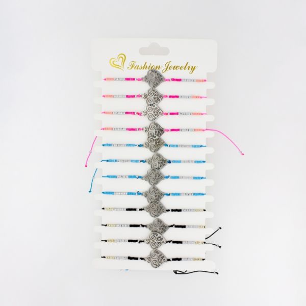 БИЖУТЕРИЯ - ГРИВНА МАКРАМЕ С МЪНИСТА ТИП МИЮКИ - СЪРЦЕ G128 - ЦИКЛАМА-СИНЬО СВ.-ЧЕРНО - ПАКЕТ 12 бр.