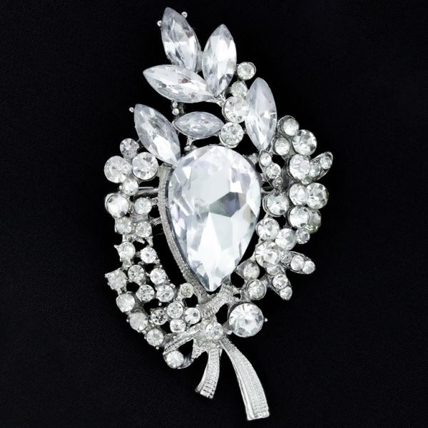 JEWELRY - BROOCH - METAL AND CRYSTALS - В150 - 4.7x8.4cm SILVER - 1pc.