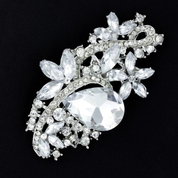 JEWELRY - BROOCH - METAL AND CRYSTALS - В151 - 4.5x7.9cm SILVER - 1pc.
