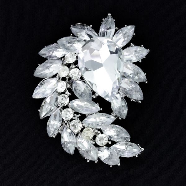 JEWELRY - BROOCH - METAL AND CRYSTALS - В153 - 5.1x6.7cm SILVER - 1pc.