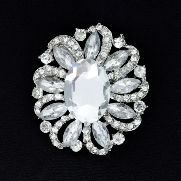 JEWELRY - BROOCH - METAL AND CRYSTALS - В154 - 5.4x5.9cm SILVER - PACKAGE 3pcs.