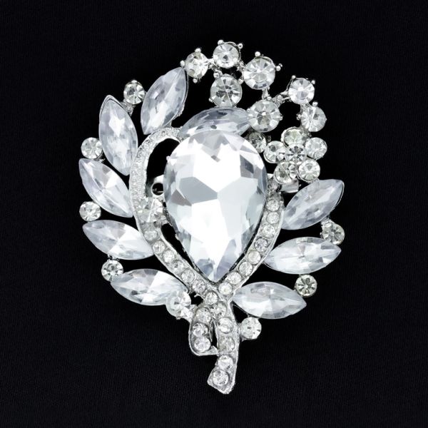 JEWELRY - BROOCH - METAL AND CRYSTALS - В157 - 5.6x6.6cm SILVER - 1pc.