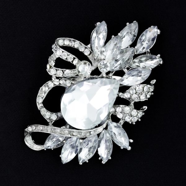 JEWELRY - BROOCH - METAL AND CRYSTALS - В159 - 5.5x7.7cm SILVER - PACKAGE 3pcs.