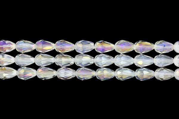 GLASS BEADS - TEARDROP CRYSTALS - 8x12mm - AB TRANSPARENT - WHITE 097 - PACKAGE (3x60pcs.) Hole-1.5mm