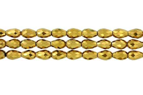 GLASS BEADS - TEARDROP CRYSTALS - 8x12mm - METALLIC - GOLD 111 - PACKAGE (3x60pcs.) Hole-1.5mm
