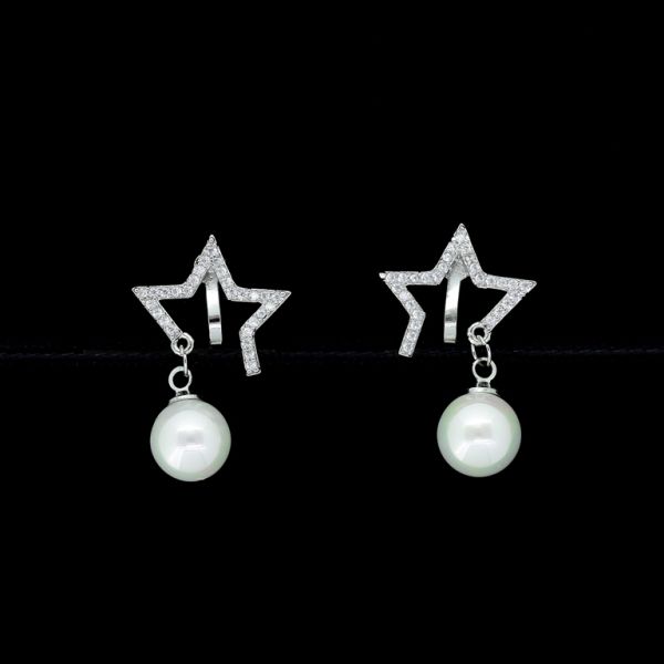 JEWELRY - EARRINGS - CLIP ON - ZIRCON - STAR Е437 - SILVER-WHITE - 1 pair